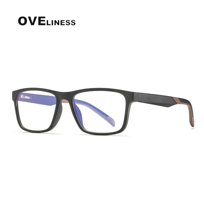 Oveliness Women's Full Rim Square Tr 90 Titanium Eyeglasses 72356 Full Rim Oveliness black brown c5