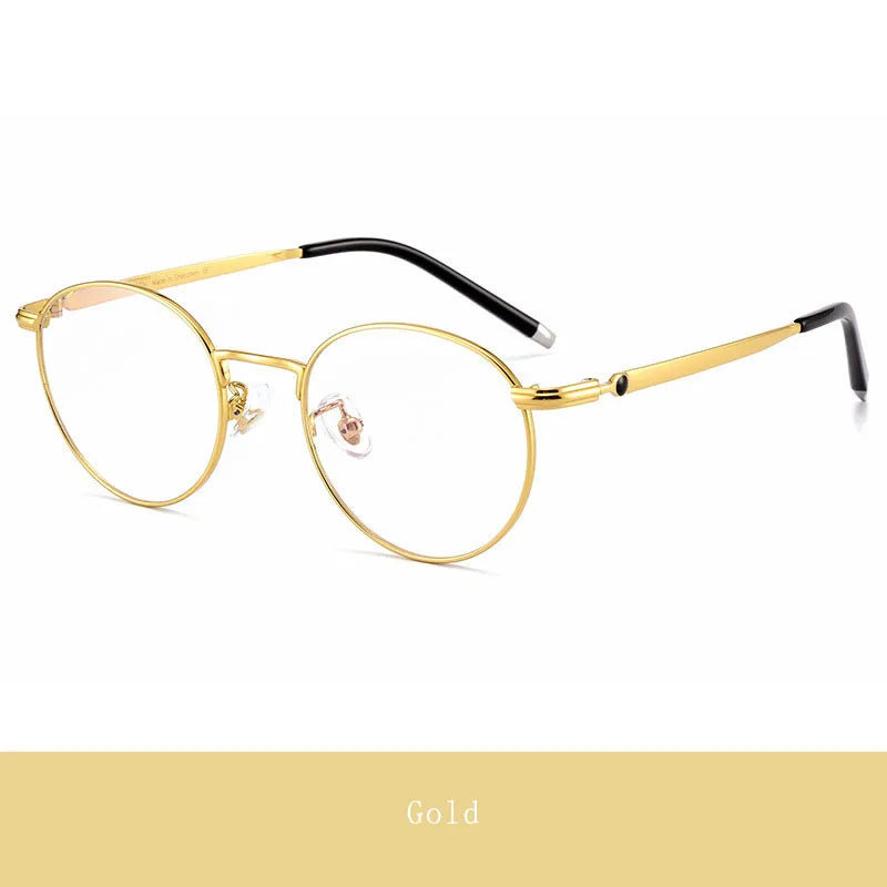 Hdcrafter Unisex Full Rim Round Titanium Eyeglasses 0172O Full Rim Hdcrafter Eyeglasses Gold