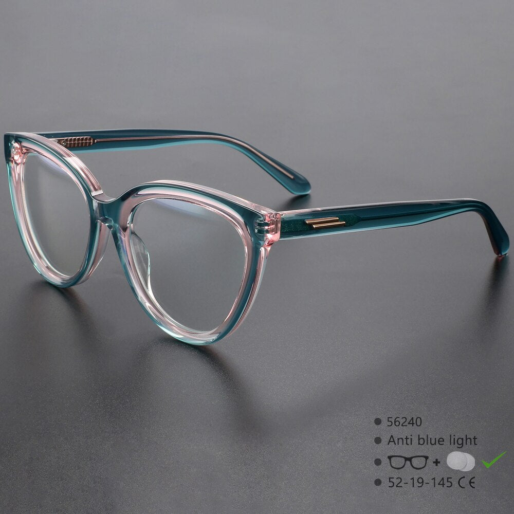 CCspace Unisex Full Rim Square Cat Eye Acetate Eyeglasses 56240 Full Rim CCspace BluePink