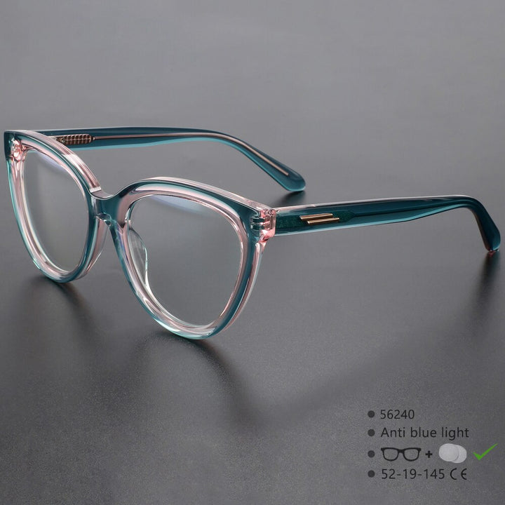 CCspace Unisex Full Rim Square Cat Eye Acetate Eyeglasses 56240 Full Rim CCspace BluePink