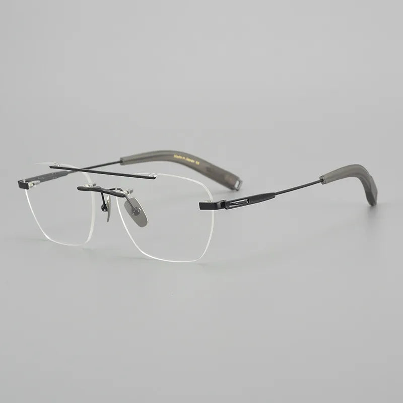 Hdcrafter Unisex Rimless Square Double Bridge Titanium Eyeglasses Dtx419 Rimless Hdcrafter Eyeglasses Black