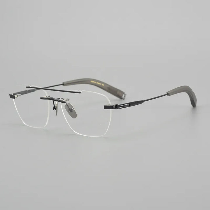 Hdcrafter Unisex Rimless Square Double Bridge Titanium Eyeglasses Dtx419 Rimless Hdcrafter Eyeglasses Black
