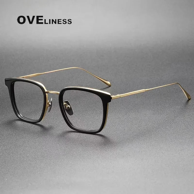 Oveliness Unisex Full Rim Square Acetate Titanium Eyeglasses 14150