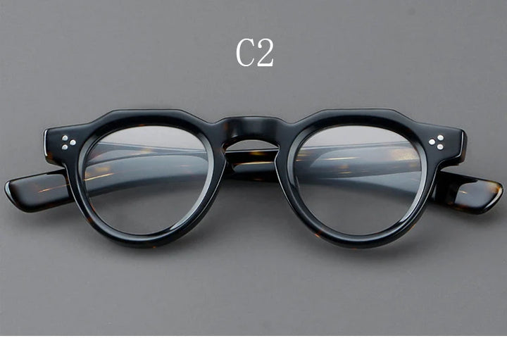 Yujo Unisex Full Rim Flat Top Round Acetate Eyeglasses Y4341 Full Rim Yujo C2 CHINA