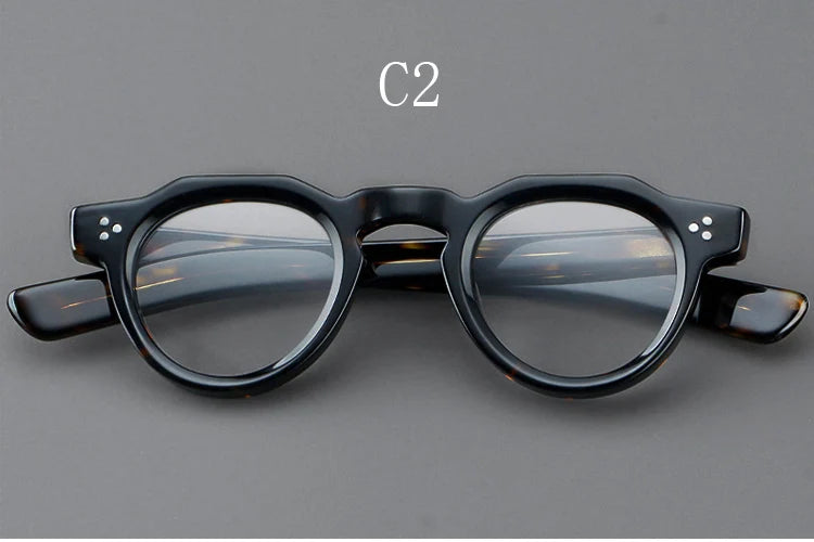 Yujo Unisex Full Rim Flat Top Round Acetate Eyeglasses Y4341 Full Rim Yujo C2 CHINA