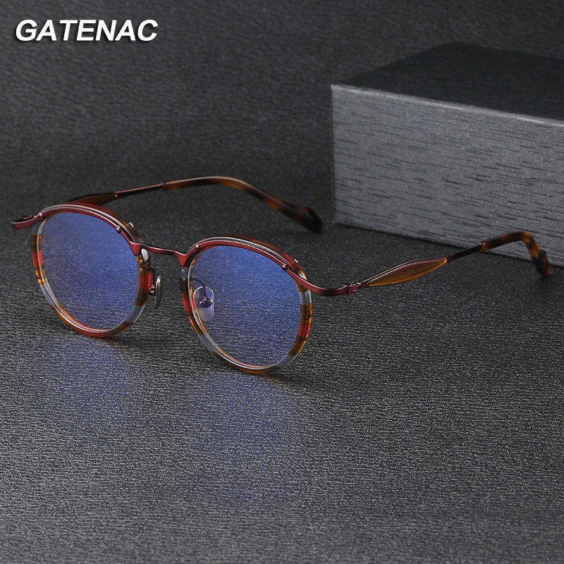 Gatenac Unisex Full Rim Round Acetate Titanium Eyeglasses Gxyj1158 Full Rim Gatenac