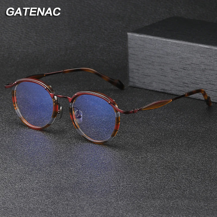 Gatenac Unisex Full Rim Round Acetate Titanium Eyeglasses Gxyj1158 Full Rim Gatenac