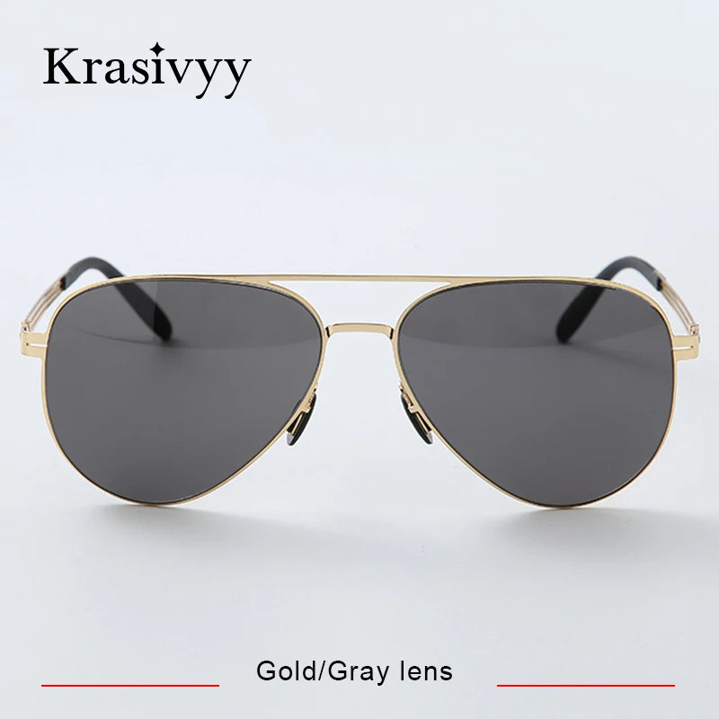 Krasivyy Unisex Full Rim Oval Screwless Nylon Alloy Sunglasses 6880 Sunglasses Krasivyy Gold Gray lens