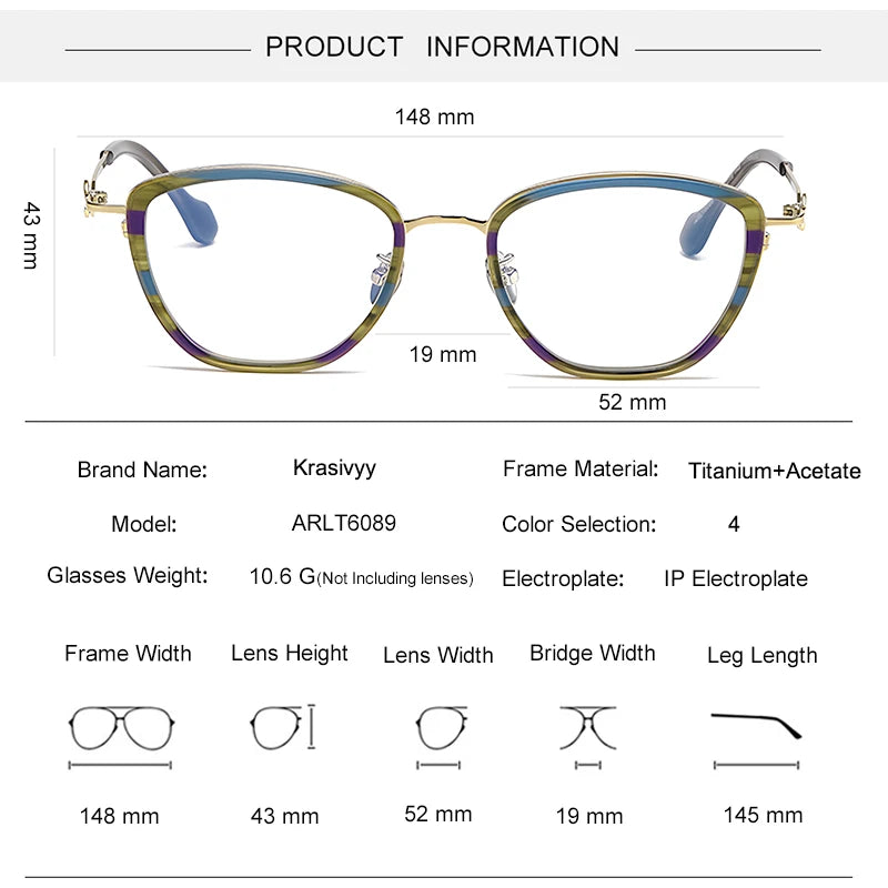 Krasivyy Unisex Full Rim Polygon Square Titanium Acetate Eyeglasses 46089 Full Rim Krasivyy