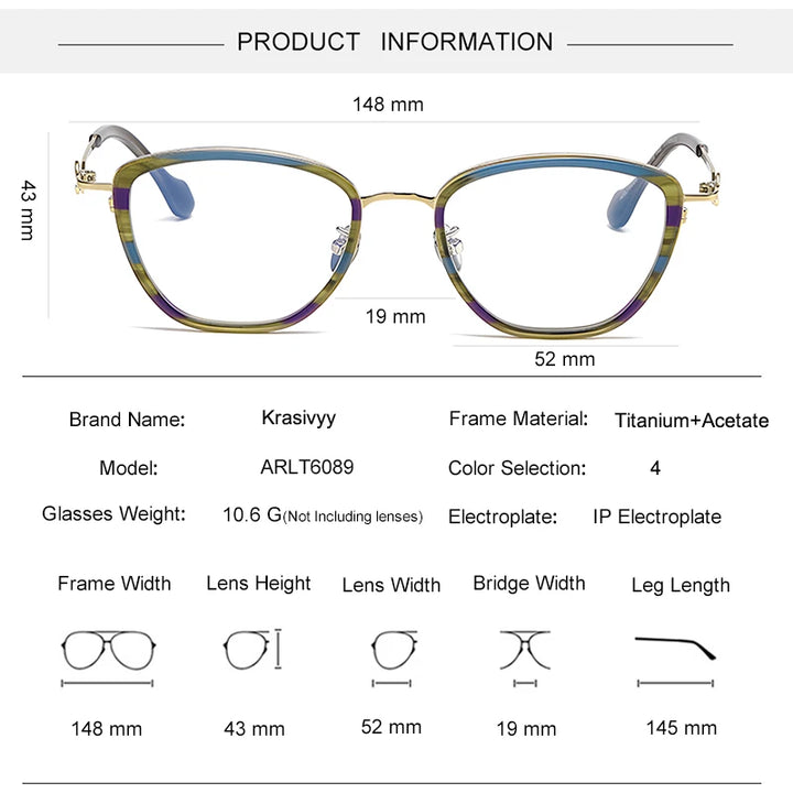 Krasivyy Unisex Full Rim Polygon Square Titanium Acetate Eyeglasses 46089 Full Rim Krasivyy