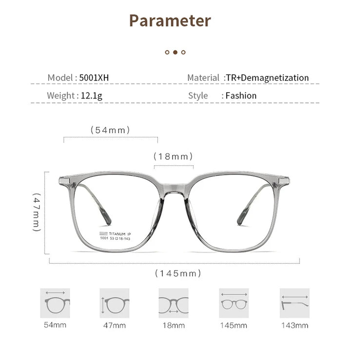 Xbora Unisex Full Rim Square Tr 90 Acetate Eyeglasses 50017