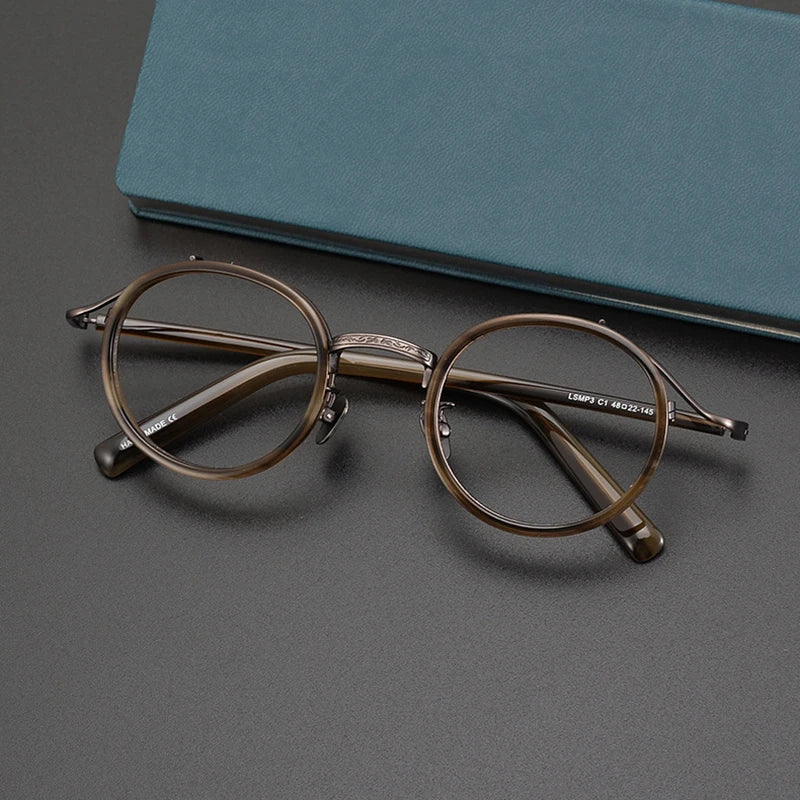 Black Mask Unisex Full Rim Big Round Titanium Acetate Eyeglasses 982027