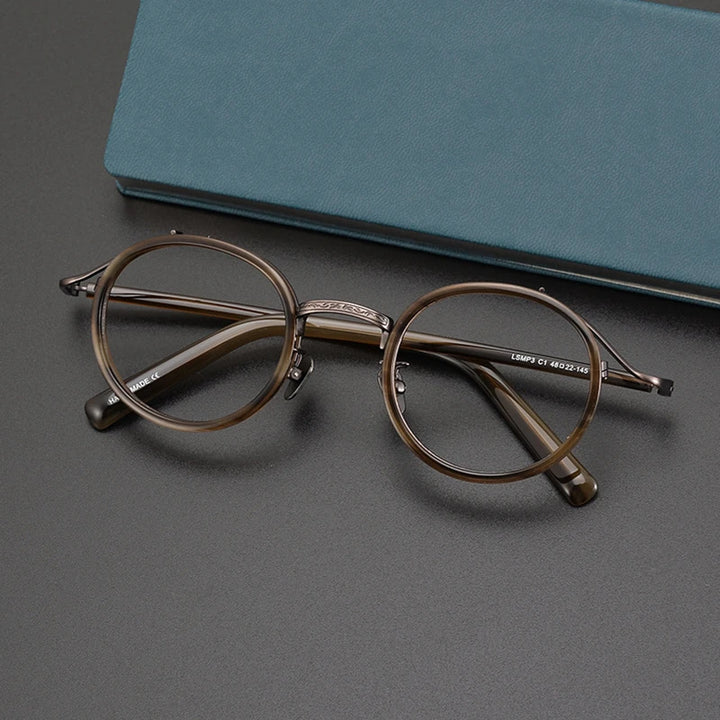Black Mask Unisex Full Rim Big Round Titanium Acetate Eyeglasses 982027