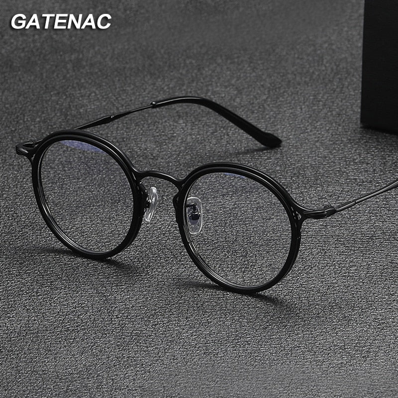 Gatenac Unisex Full Rim Round Titanium Eyeglasses Gxyj1019 Full Rim Gatenac