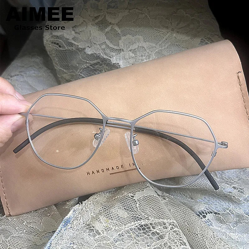 Aimee Unisex Full Rim Flat Top Polygon Titanium Eyeglasses 51541