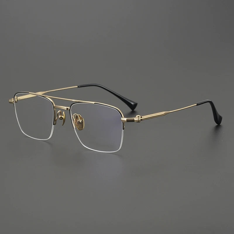 Gatenac Unisex Semi Rim Big Square Double Bridge Titanium Eyeglasses G4011