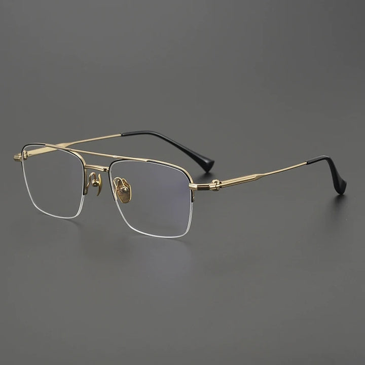 Gatenac Unisex Semi Rim Big Square Double Bridge Titanium Eyeglasses G4011