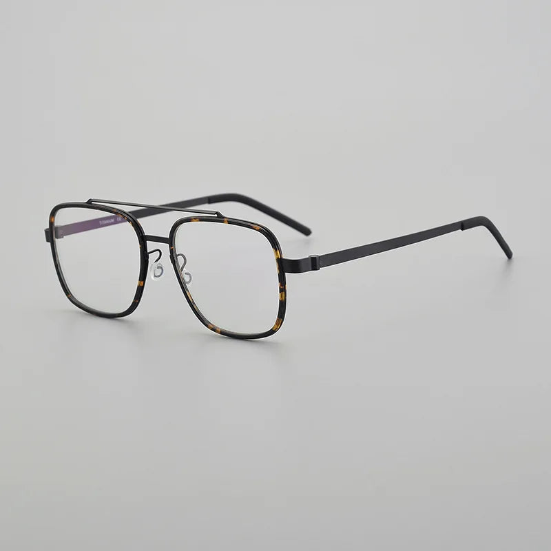 Black Mask Unisex Full Rim Square Double Bridge Titanium Eyeglasses 19744