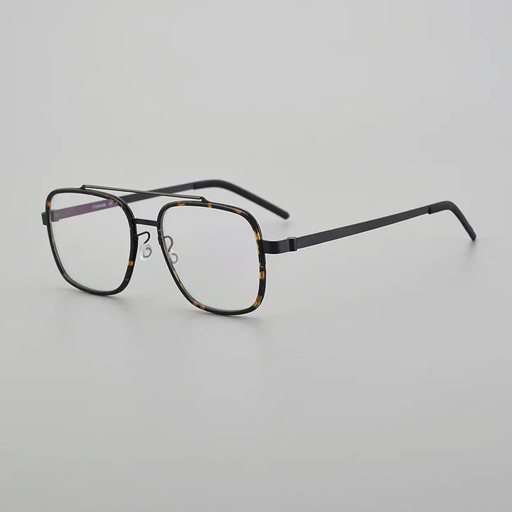 Black Mask Unisex Full Rim Square Double Bridge Titanium Eyeglasses 19744