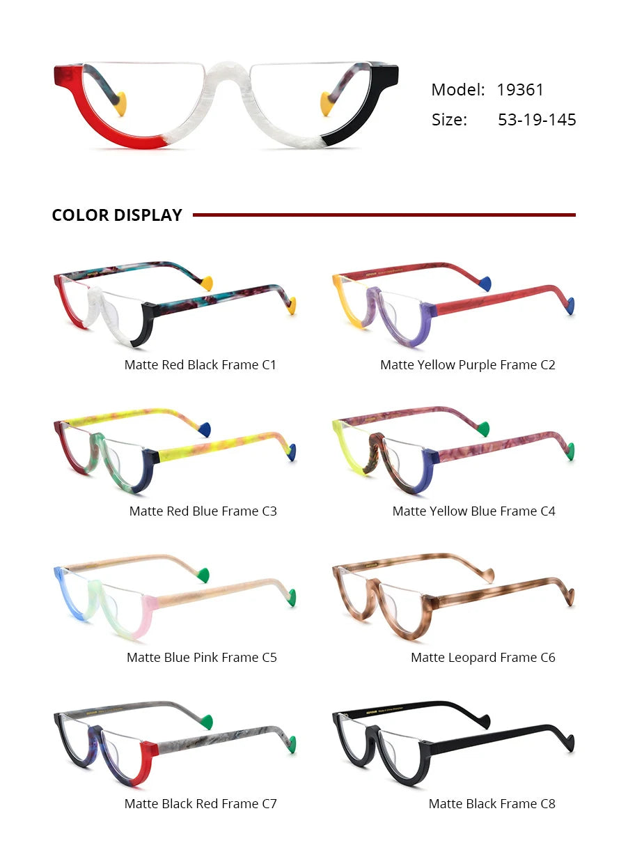Nobler Unisex Semi Rim Bottom Round Frosted Acetate Eyeglasses 9361 Semi Rim Nobler