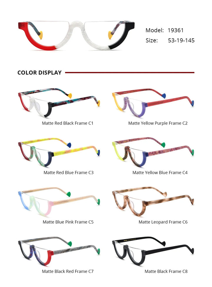 Nobler Unisex Semi Rim Bottom Round Frosted Acetate Eyeglasses 9361 Semi Rim Nobler