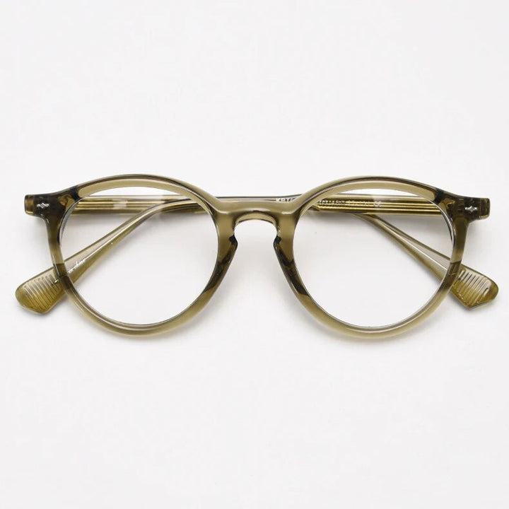 CCspace Unisex Full Rim Round Tr 90 Titanium Eyeglasses 57022 Full Rim CCspace C5Green