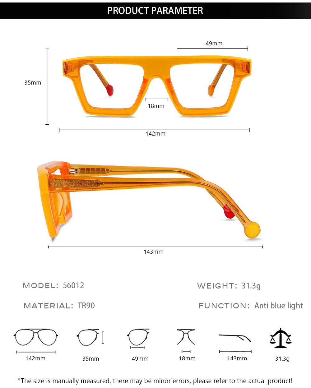 CCspace Unisex Full Rim Rectangle Cat Eye Acetate Eyeglasses 56012 Full Rim CCspace
