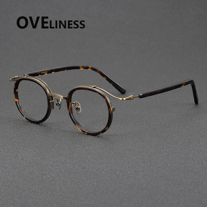 Oveliness Unisex Full Rim Round Acetate Titanium Eyeglasses 72526 Full Rim Oveliness tortoise bronze