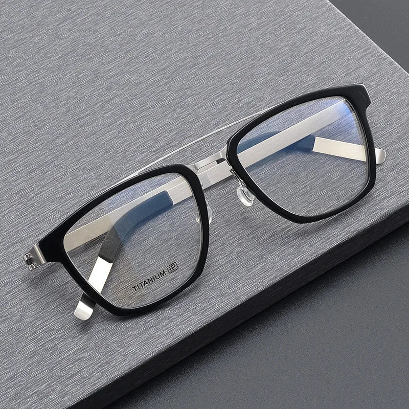 Black Mask Unisex Full Rim Double Bridge Titanium Square Eyeglasses 4507 Full Rim Black Mask