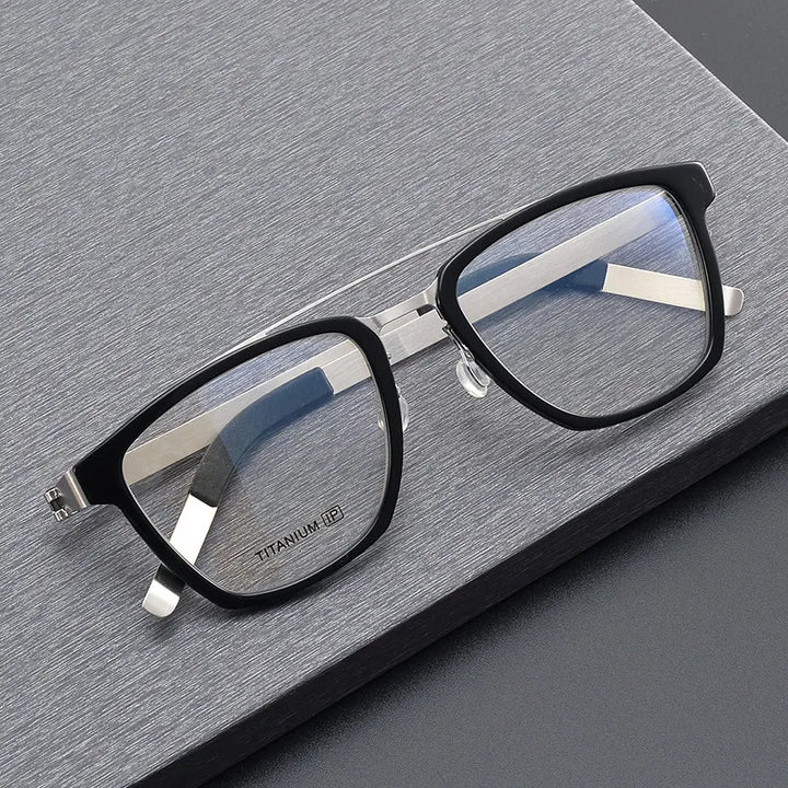 Black Mask Unisex Full Rim Double Bridge Titanium Square Eyeglasses 4507 Full Rim Black Mask