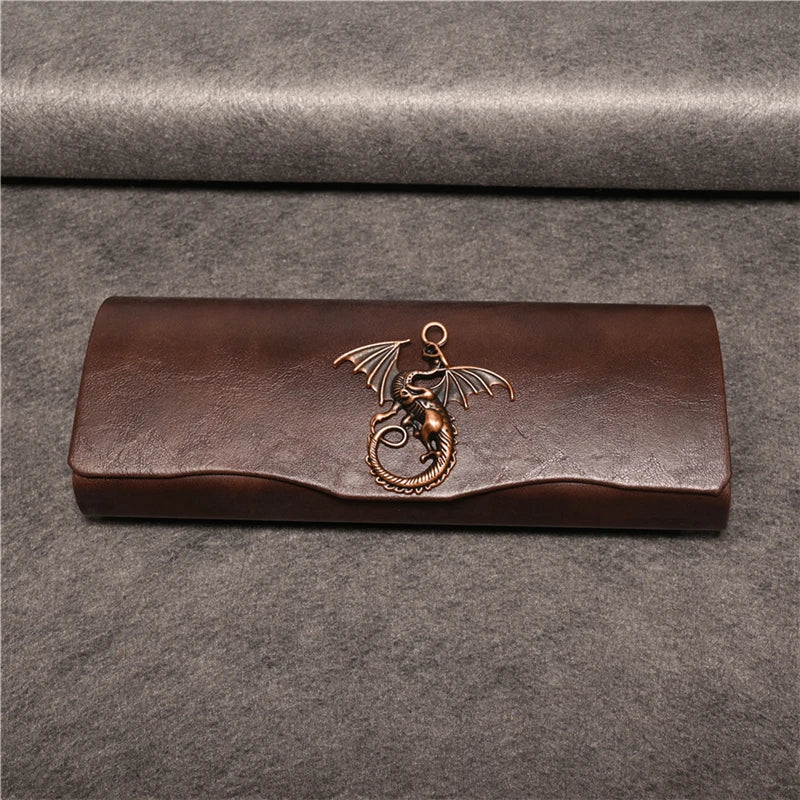 Cubojue Unisex Brown PU Leather Eyeglass Case Assorted Designs 1638 Case Cubojue Case middle case dragon B