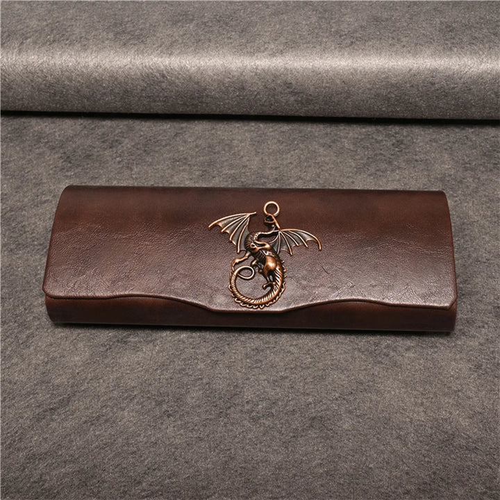 Cubojue Unisex Brown PU Leather Eyeglass Case Assorted Designs 1638 Case Cubojue Case middle case dragon B