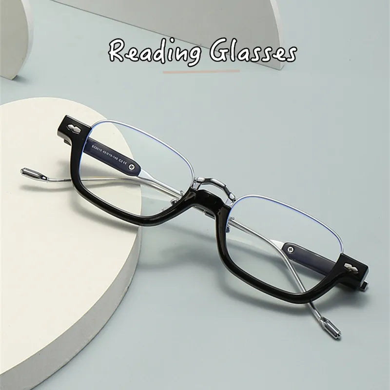 Kocolior Unisex Semi Rim Acetate Stainless Steel Hyperopic Reading Glasses 22015 Reading Glasses Kocolior   