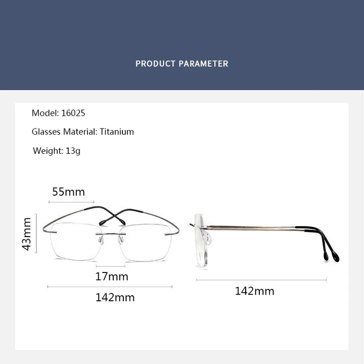 Hdcrafter Unisex Rimless Square Screwless Titanium Eyeglasses 16025