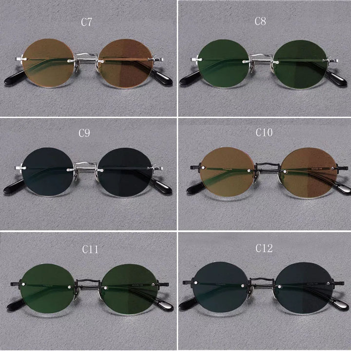 Yujo Men's Rimless Round Oval Titanium UV400 Sunglasses Y4346 Sunglasses Yujo