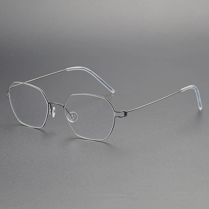 Black Mask Women's Full Rim Irregular Polygon Screwless Titanium Eyeglasses 1750 Full Rim Black Mask Gun Gray