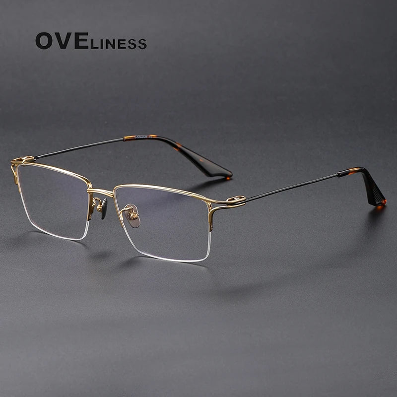 Oveliness Unisex Semi Rim Square Titanium Eyeglasses 8103 Semi Rim Oveliness gold  