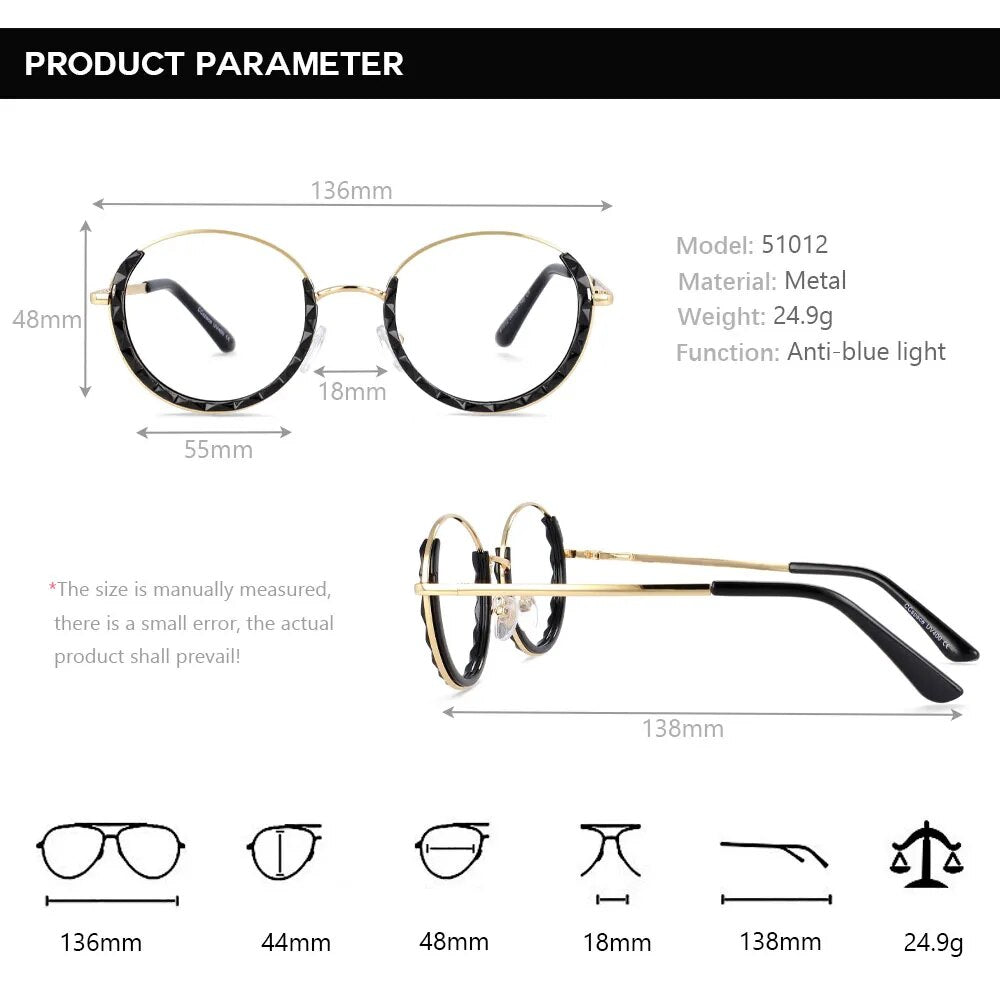 CCspace Women's Full Rim Round Hyperopic Alloy  Reading Glasses R51012 Reading Glasses CCspace