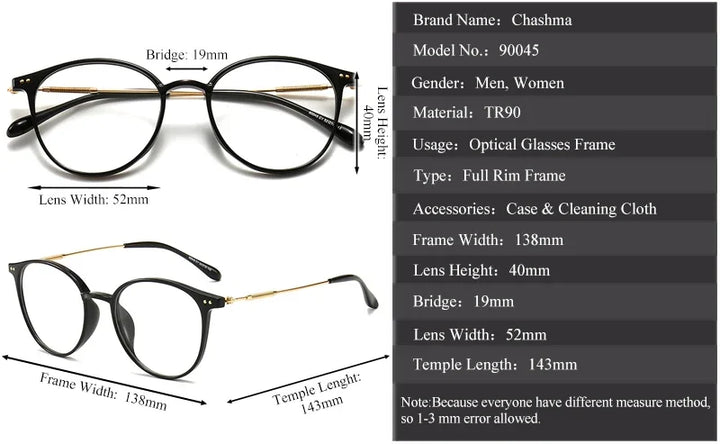 Chashma Ochki Women's Full Rim Round Tr 90 Titanium Eyeglasses 390045