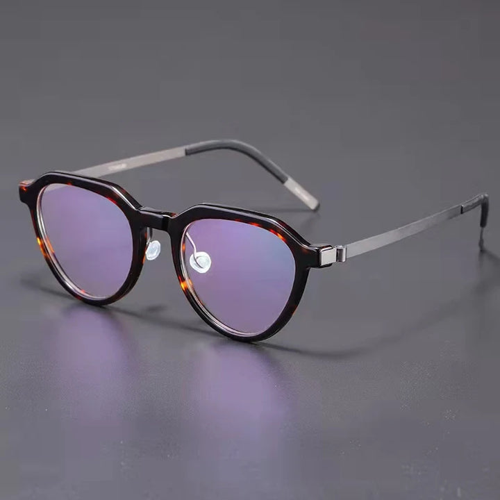 Aimee Women's Full Rim Flat Top Oval Acetate Titanium Eyeglasses 81046 Full Rim Aimee Tortoise