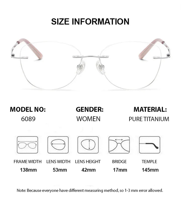 Chashma Women's Rimless Oval Square Titanium Reading Glasses 946089 Reading Glasses Chashma