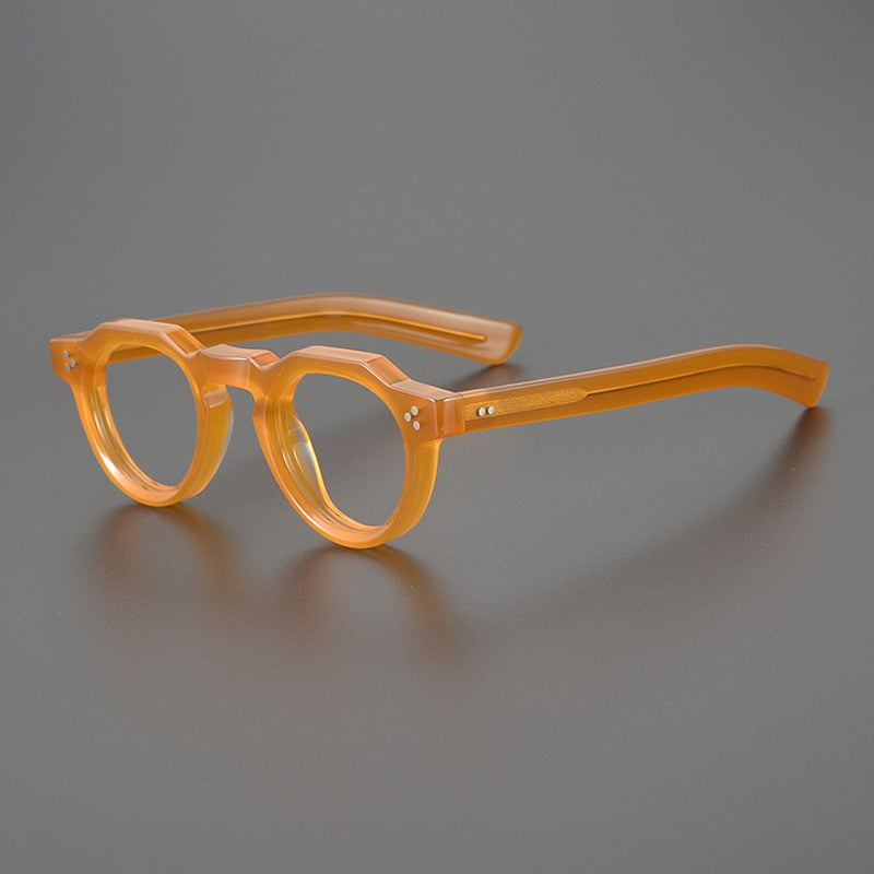 Gatenac Unisex Full Rim Flat Top Round Acetate Eyeglasses Gxyj1054 Full Rim Gatenac Orange