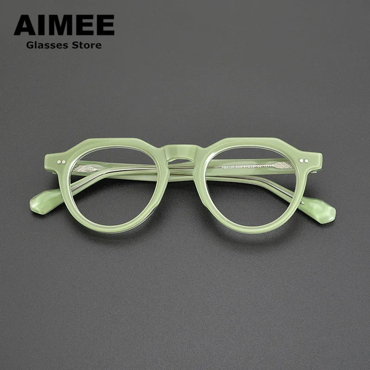 Aimee Unisex Full Rim Flat Top Round Acetate Eyeglasses 88139 Full Rim Aimee Green