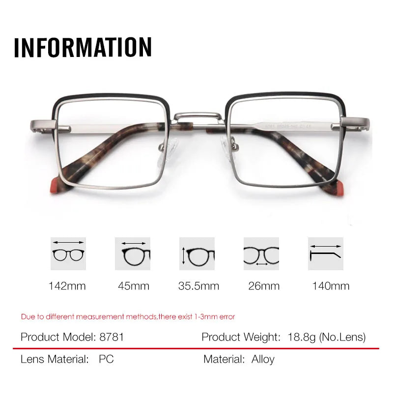 Aror Unisex Full Rim Square Alloy Eyeglasses 87814