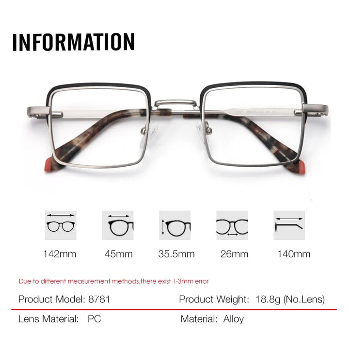Aror Unisex Full Rim Square Alloy Eyeglasses 87814