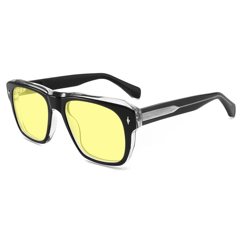 Gatenac Unisex Full Rim Square Polarized Acetate Sunglasses Mo16 Sunglasses Gatenac Black T Yellow