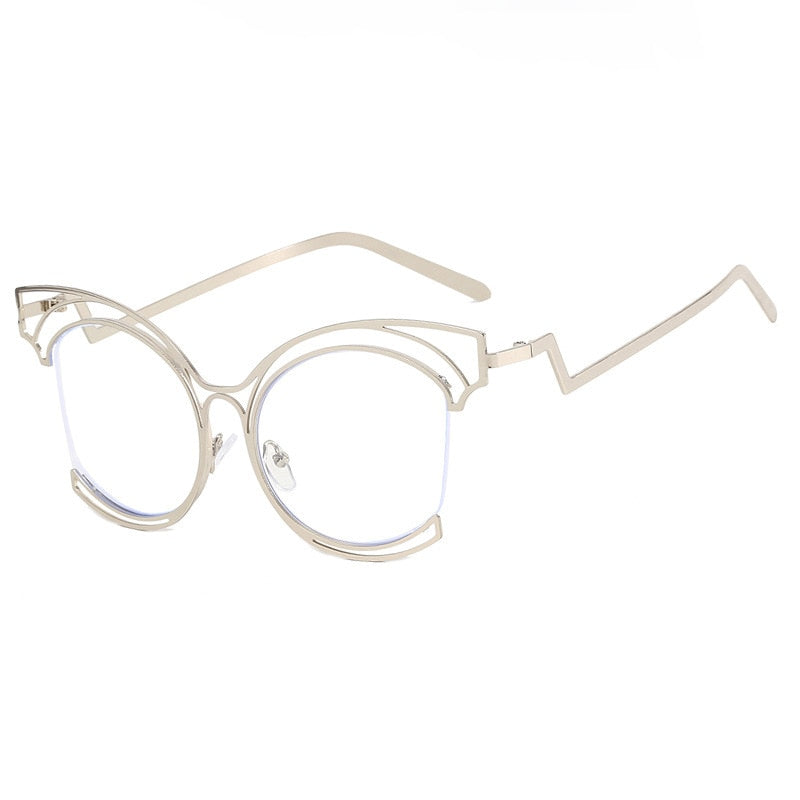 CCspace Women's Semi Rim Cat Eye Stainless Steel Eyeglasses 56755 Semi Rim CCspace C3Silver