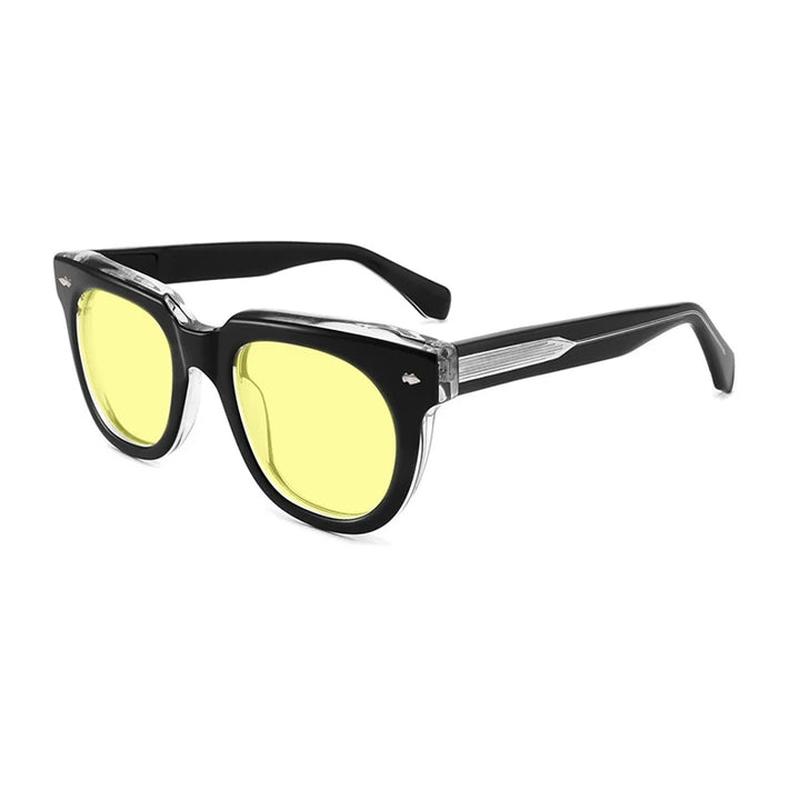 Gatenac Unisex Full Rim Square Acetate Polarized Sunglasses Mo17 Sunglasses Gatenac Black T Yellow