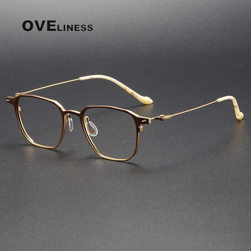Oveliness Unisex Full Rim Square Titanium Eyeglasses 20-2317 Full Rim Oveliness brown gold