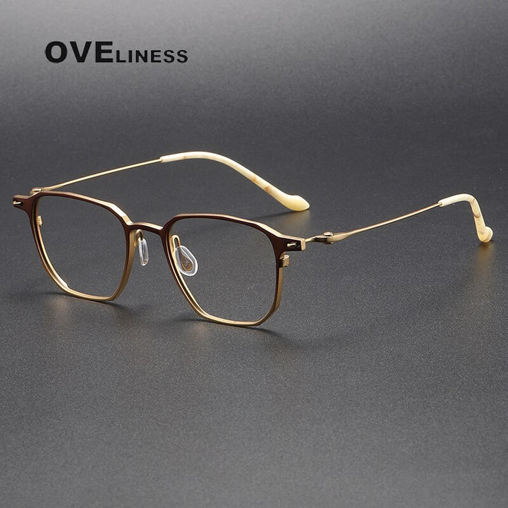 Oveliness Unisex Full Rim Square Titanium Eyeglasses 20-2317 Full Rim Oveliness brown gold